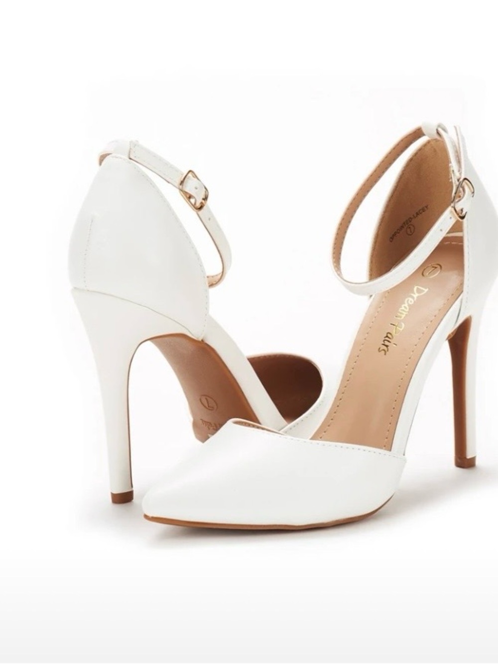 White Pointed-Toe Ankle-Strap Heels